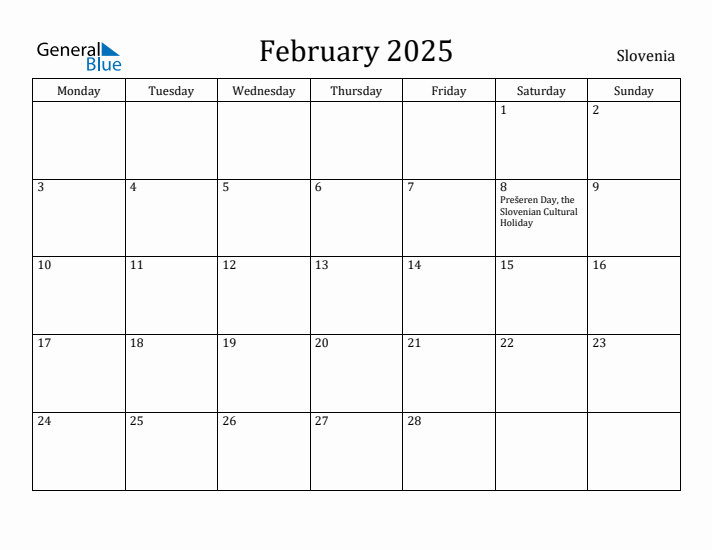 February 2025 Calendar Slovenia