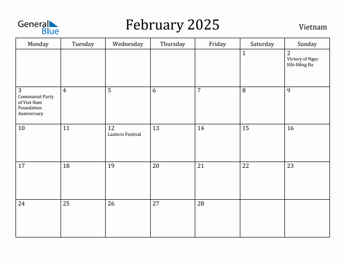 February 2025 Calendar Vietnam