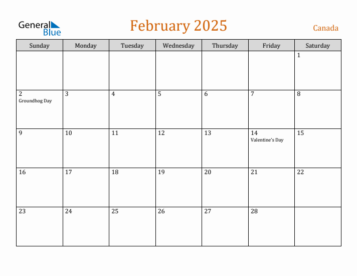 February 2025 Holiday Calendar with Sunday Start