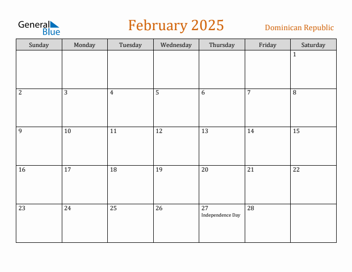 February 2025 Holiday Calendar with Sunday Start