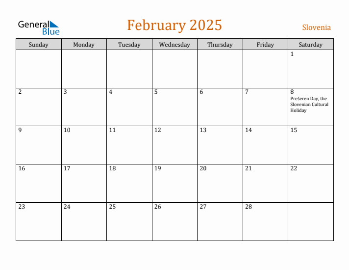 February 2025 Holiday Calendar with Sunday Start