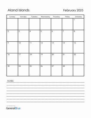 Current month calendar with Aland Islands holidays for February 2025
