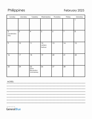 Current month calendar with Philippines holidays for February 2025