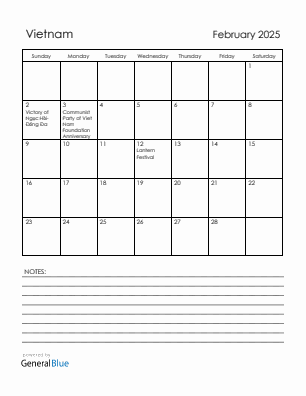 Current month calendar with Vietnam holidays for February 2025