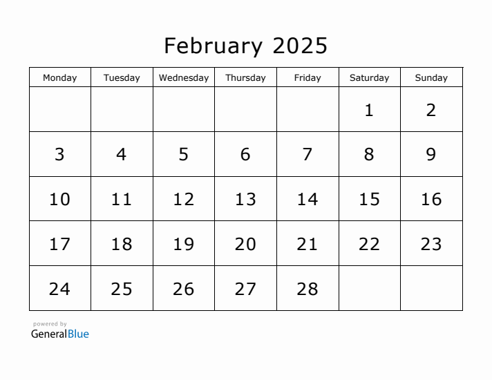 Printable February 2025 Calendar - Monday Start