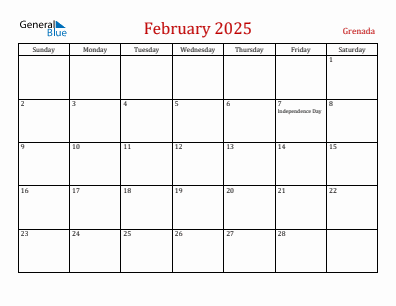 Current month calendar with Grenada holidays for February 2025