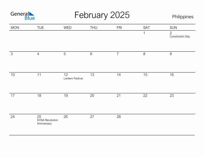 Printable February 2025 Calendar for Philippines