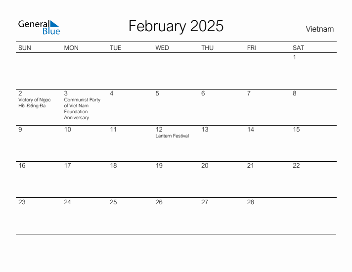 Printable February 2025 Calendar for Vietnam