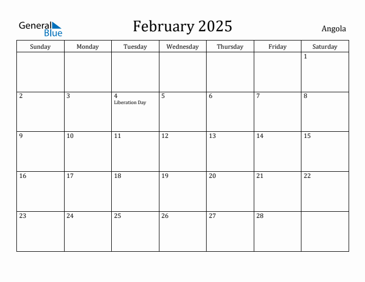 February 2025 Calendar Angola