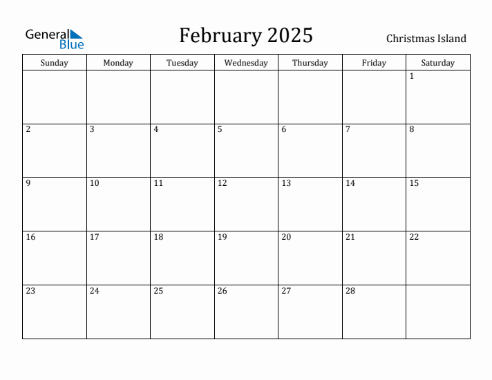 February 2025 Calendar Christmas Island