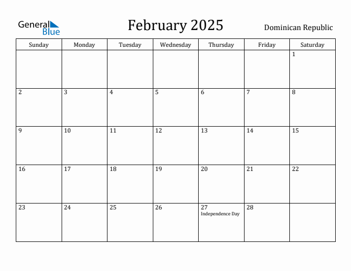 February 2025 Calendar Dominican Republic