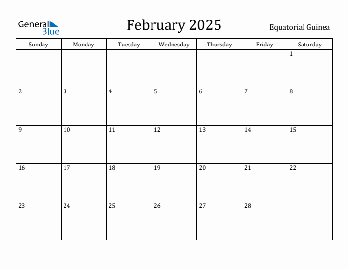 February 2025 Calendar Equatorial Guinea