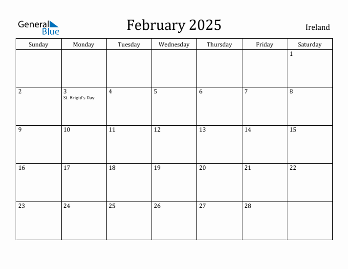 February 2025 Calendar Ireland