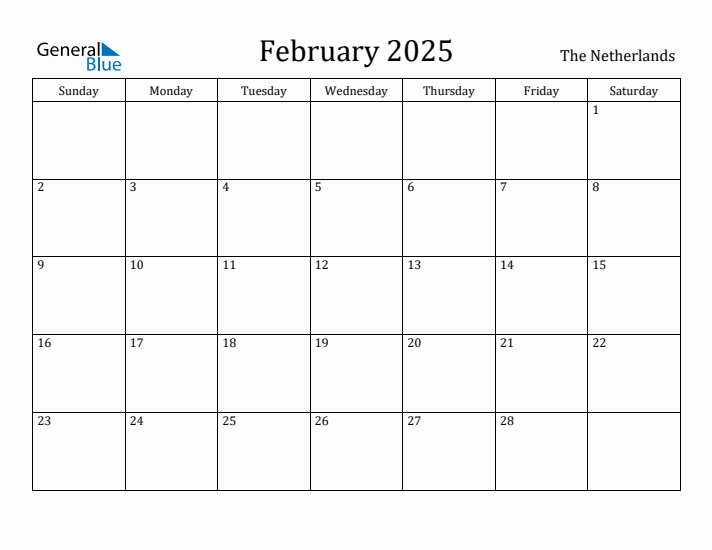 February 2025 Calendar The Netherlands