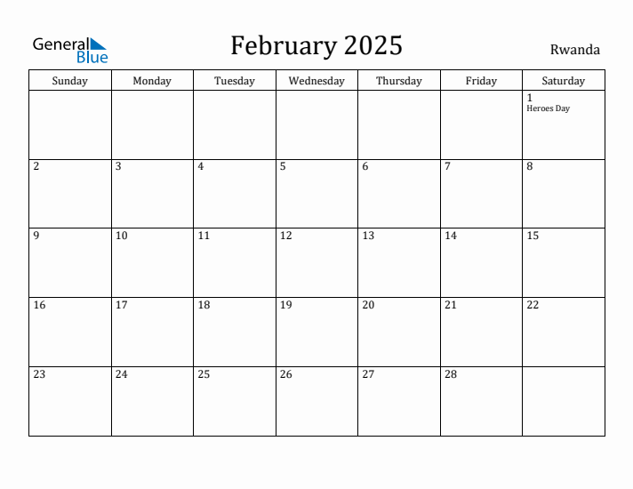 February 2025 Calendar Rwanda