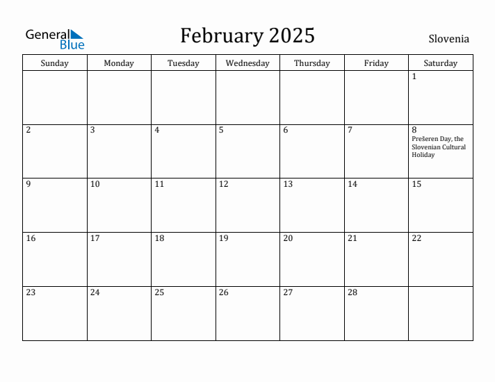 February 2025 Calendar Slovenia