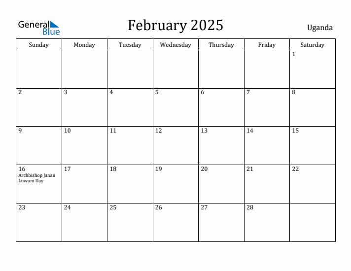 February 2025 Calendar Uganda