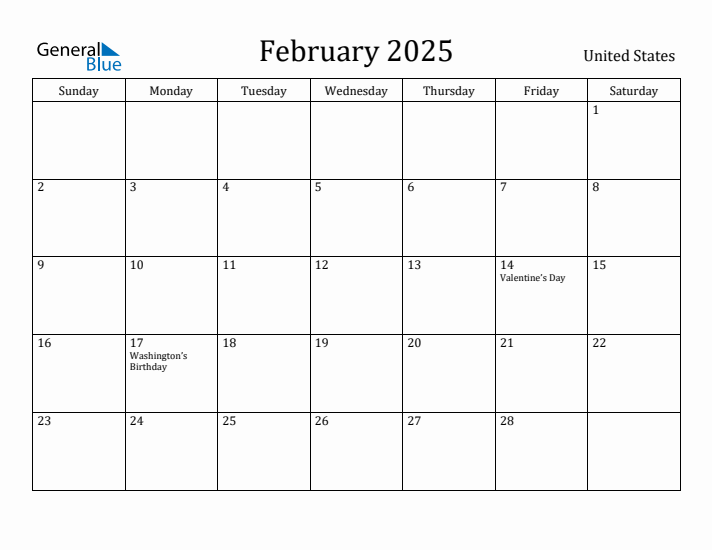 February 2025 Calendar United States