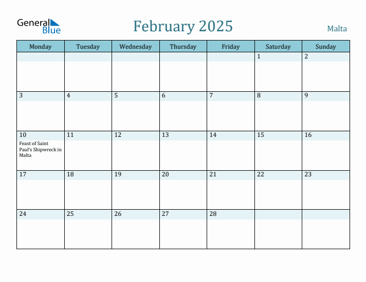 February 2025 Calendar with Holidays