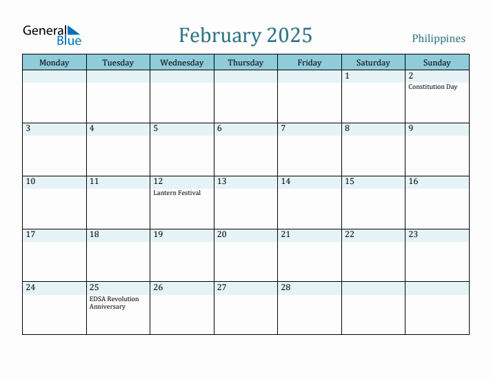 February 2025 Calendar with Holidays