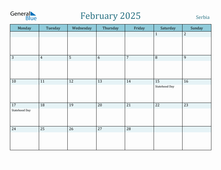 February 2025 Calendar with Holidays