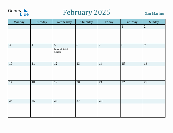 February 2025 Calendar with Holidays