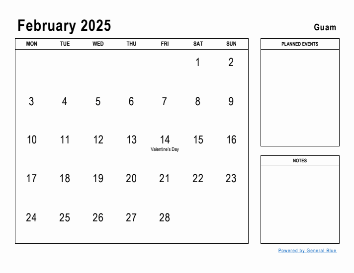 February 2025 Printable Monthly Calendar with Guam Holidays