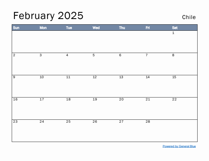 February 2025 Simple Monthly Calendar for Chile