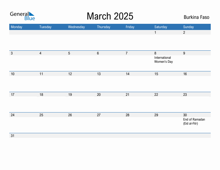 Fillable March 2025 Calendar