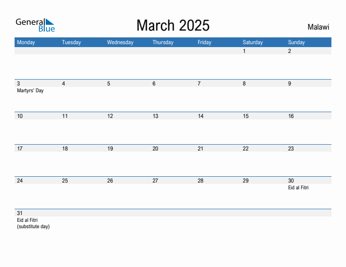 Fillable March 2025 Calendar