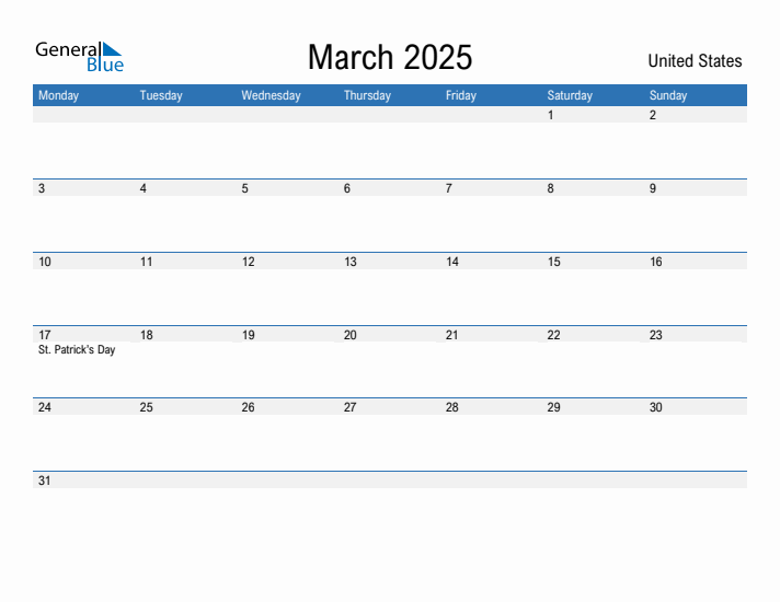 Fillable March 2025 Calendar