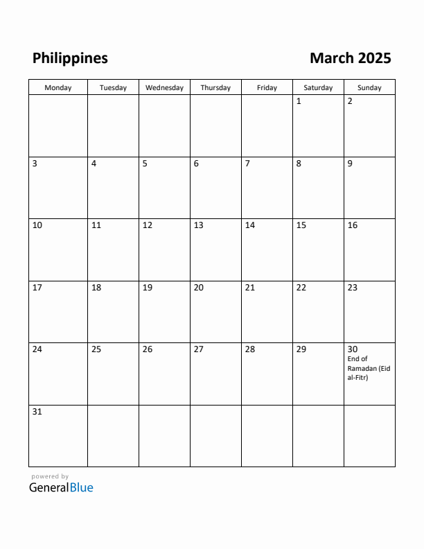 March 2025 Calendar with Philippines Holidays