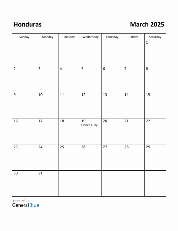 March 2025 Calendar with Honduras Holidays