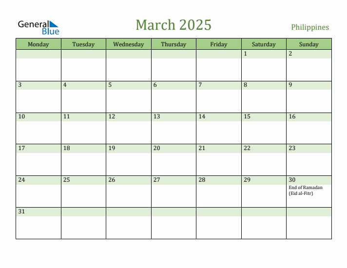 March 2025 Calendar with Philippines Holidays