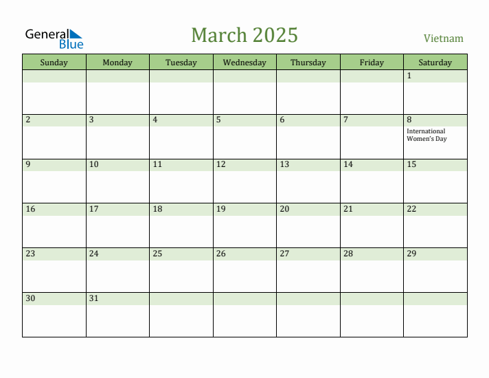 March 2025 Calendar with Vietnam Holidays