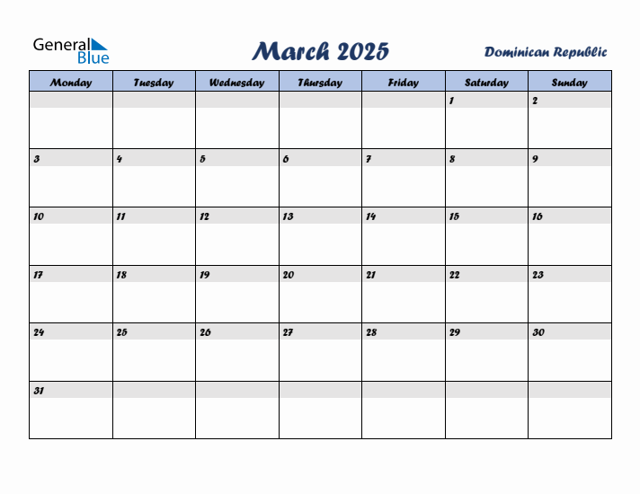 March 2025 Calendar with Holidays in Dominican Republic