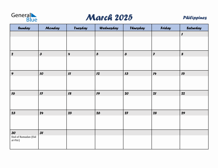 March 2025 Calendar with Holidays in Philippines