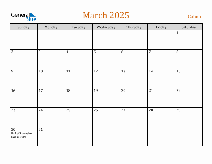 March 2025 Holiday Calendar with Sunday Start