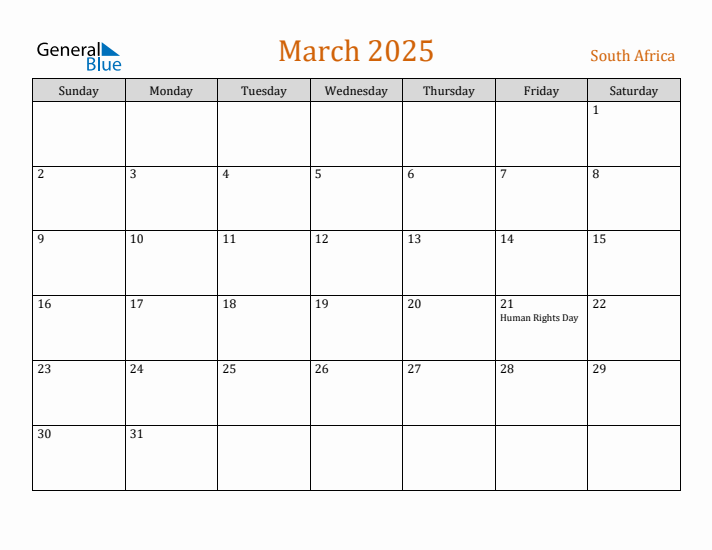 March 2025 Holiday Calendar with Sunday Start