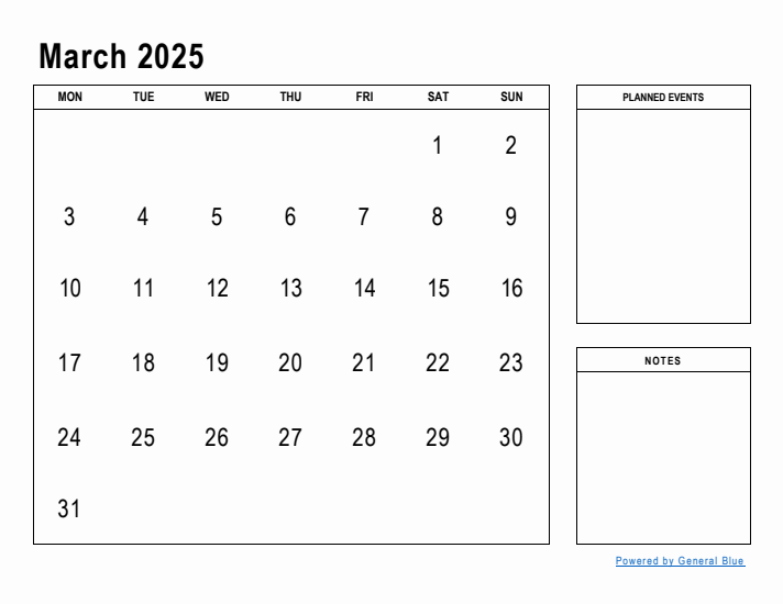 March 2025 Calendar Planner