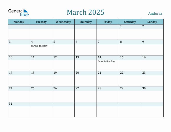 March 2025 Calendar with Holidays