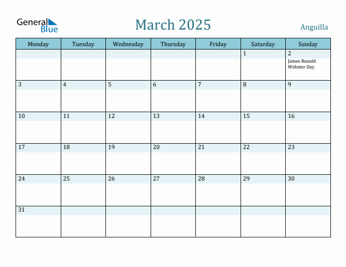 March 2025 Calendar with Holidays