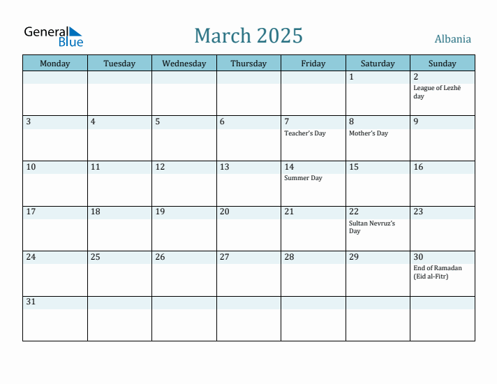 March 2025 Calendar with Holidays