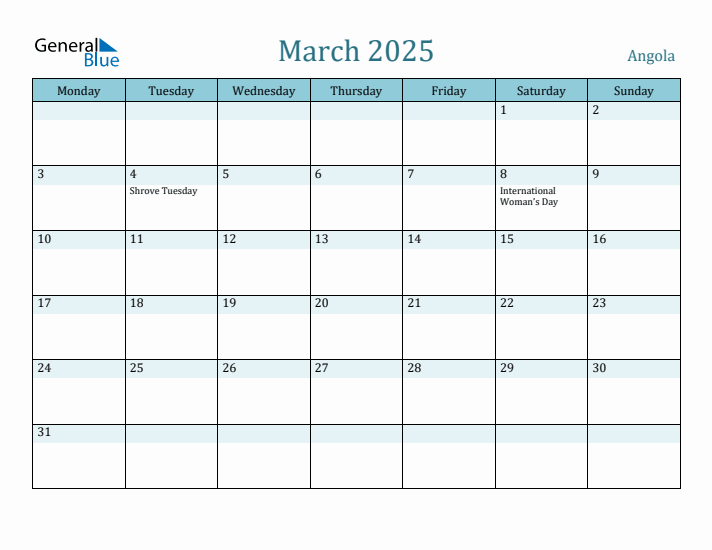 March 2025 Calendar with Holidays