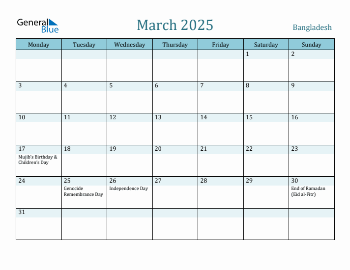 March 2025 Calendar with Holidays