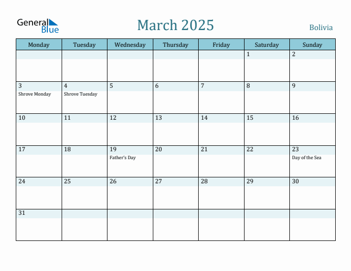 March 2025 Calendar with Holidays