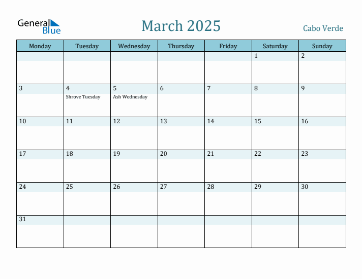 March 2025 Calendar with Holidays