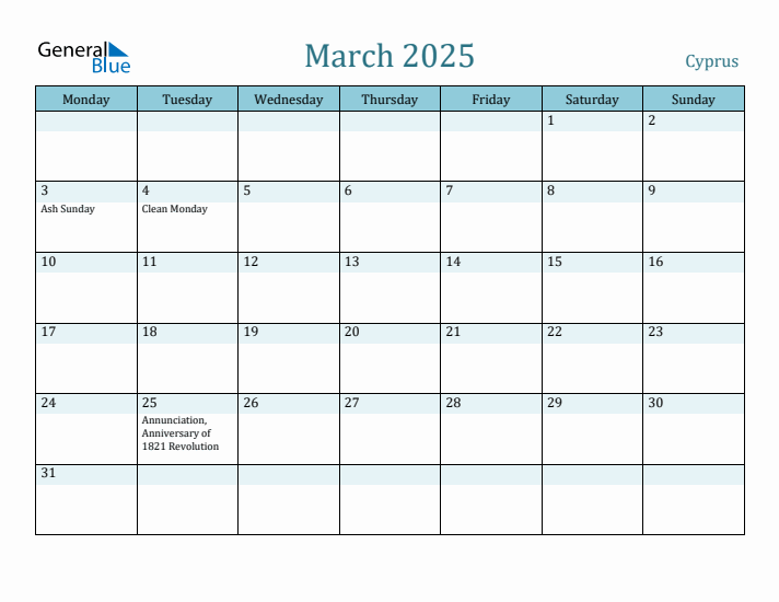 March 2025 Calendar with Holidays