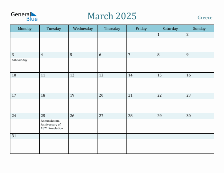 March 2025 Calendar with Holidays