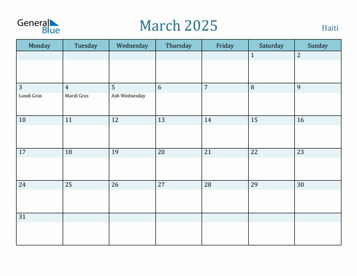 March 2025 Calendar with Holidays